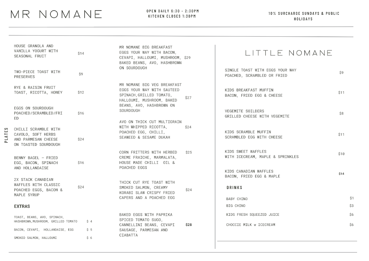 Menu, Mr Nomane
