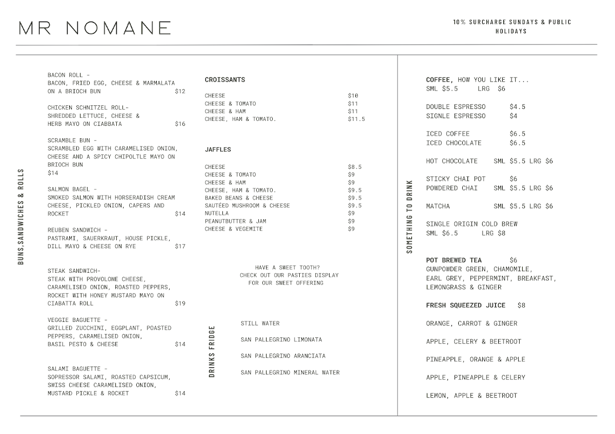 Menu, Mr Nomane