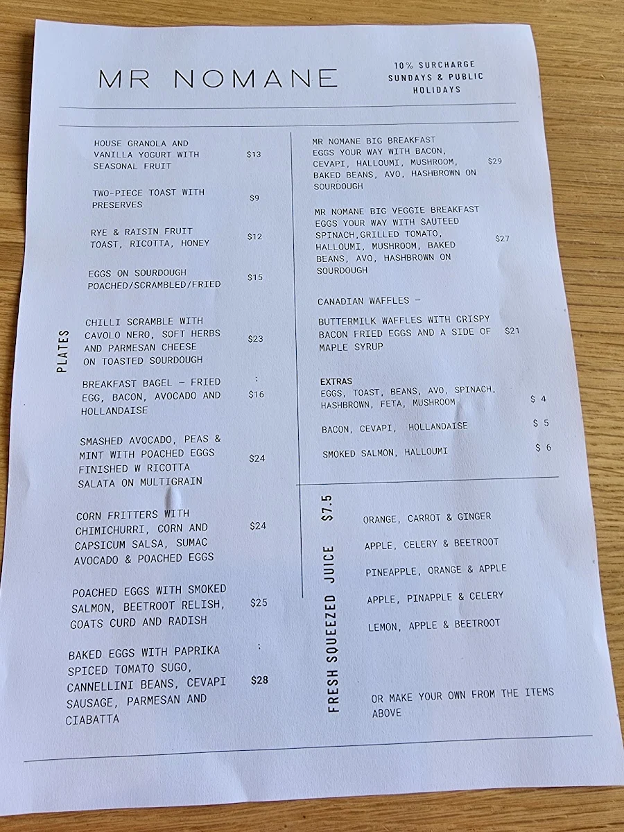 Menu, Mr Nomane