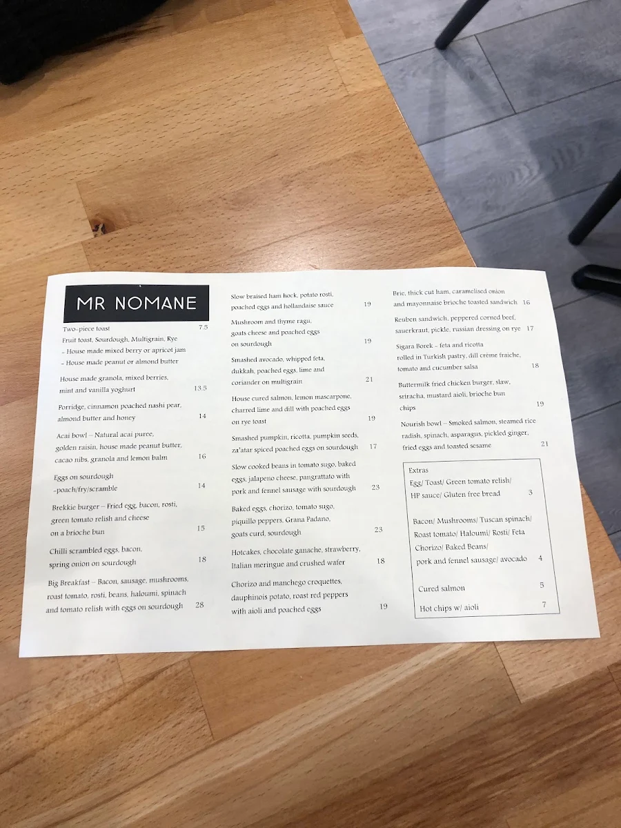 Menu, Mr Nomane