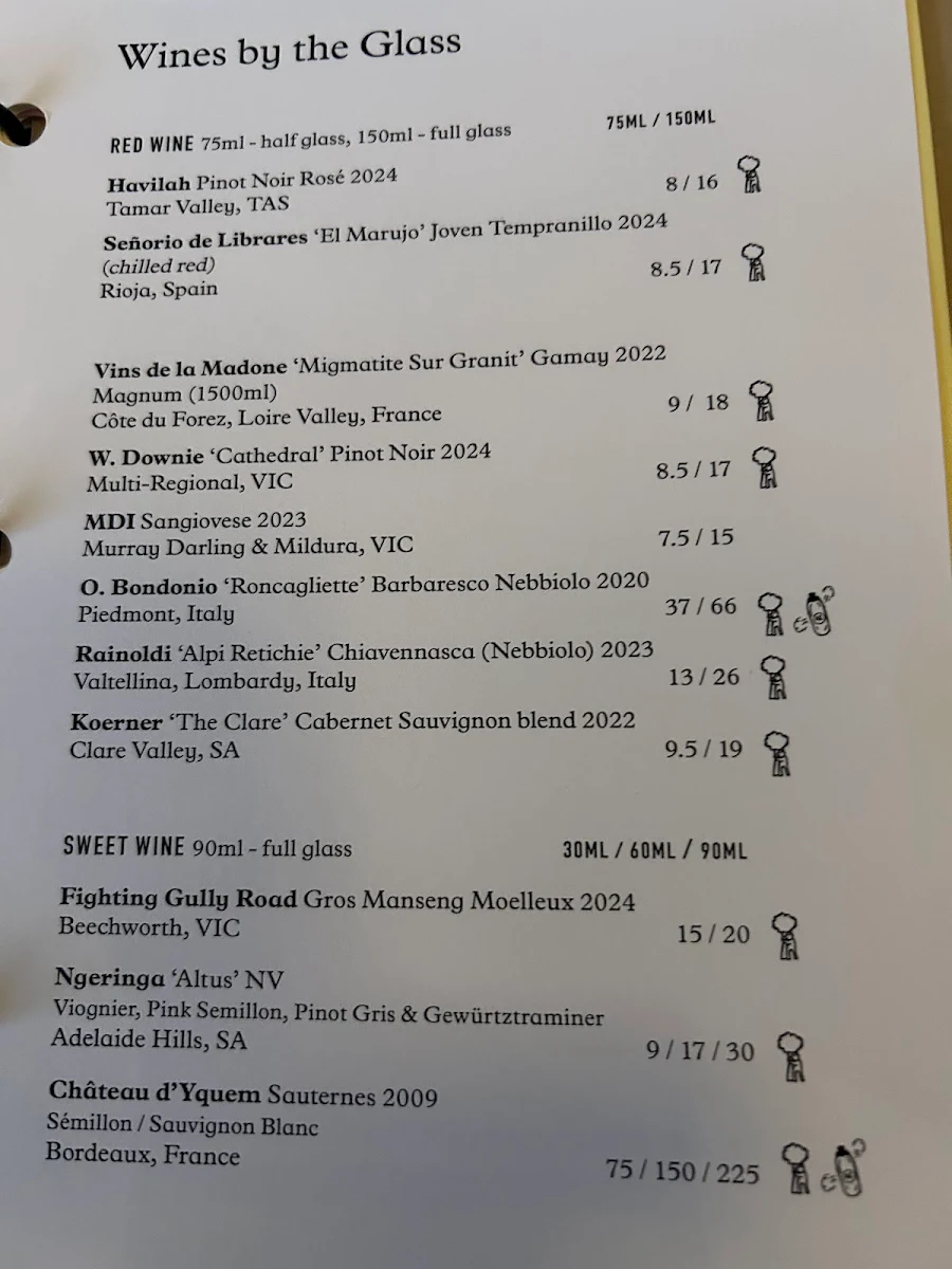Menu, Carlton Wine Room