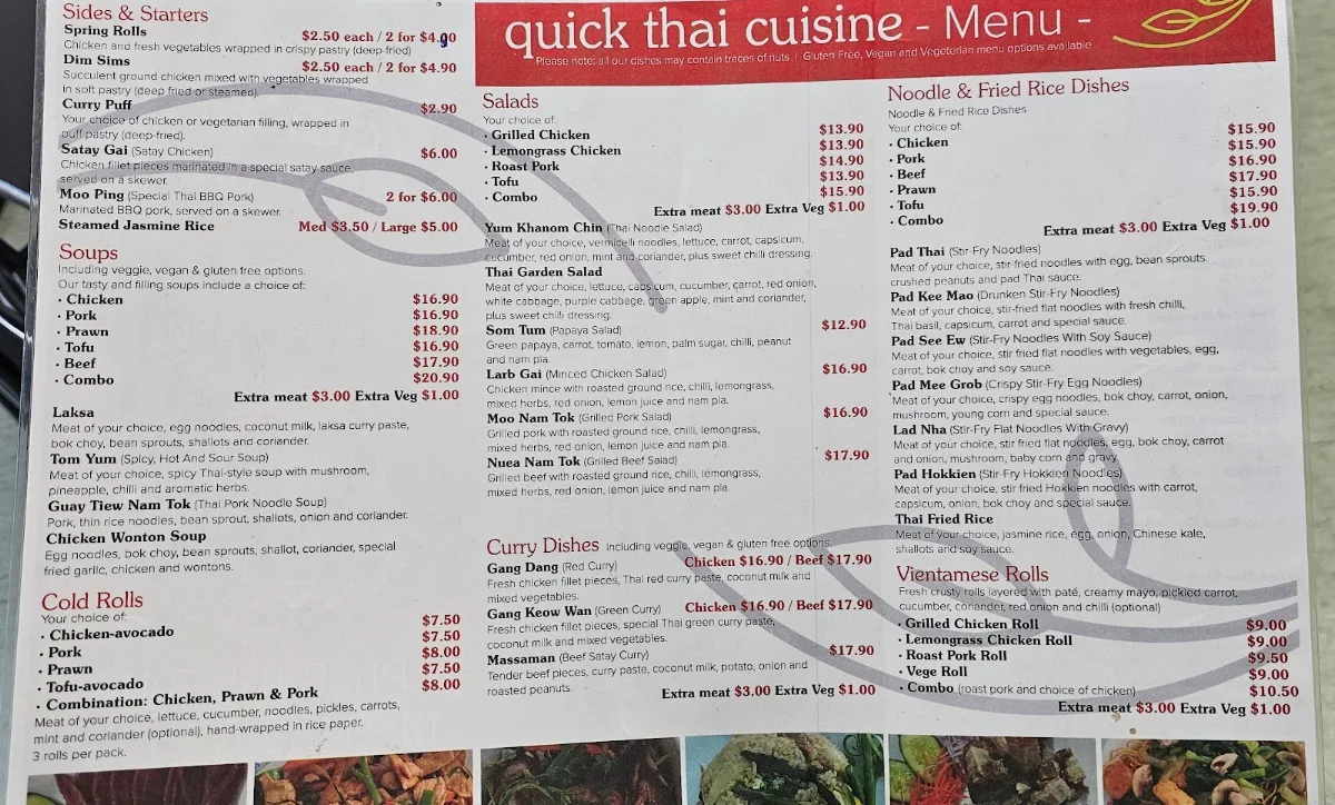 Menu, Quick Thai Cuisine