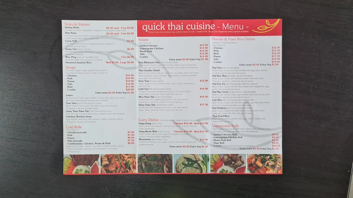 Menu, Quick Thai Cuisine