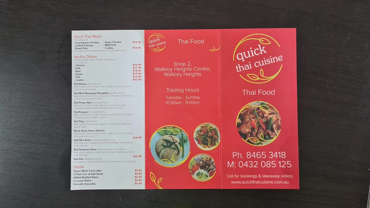 Menu, Quick Thai Cuisine