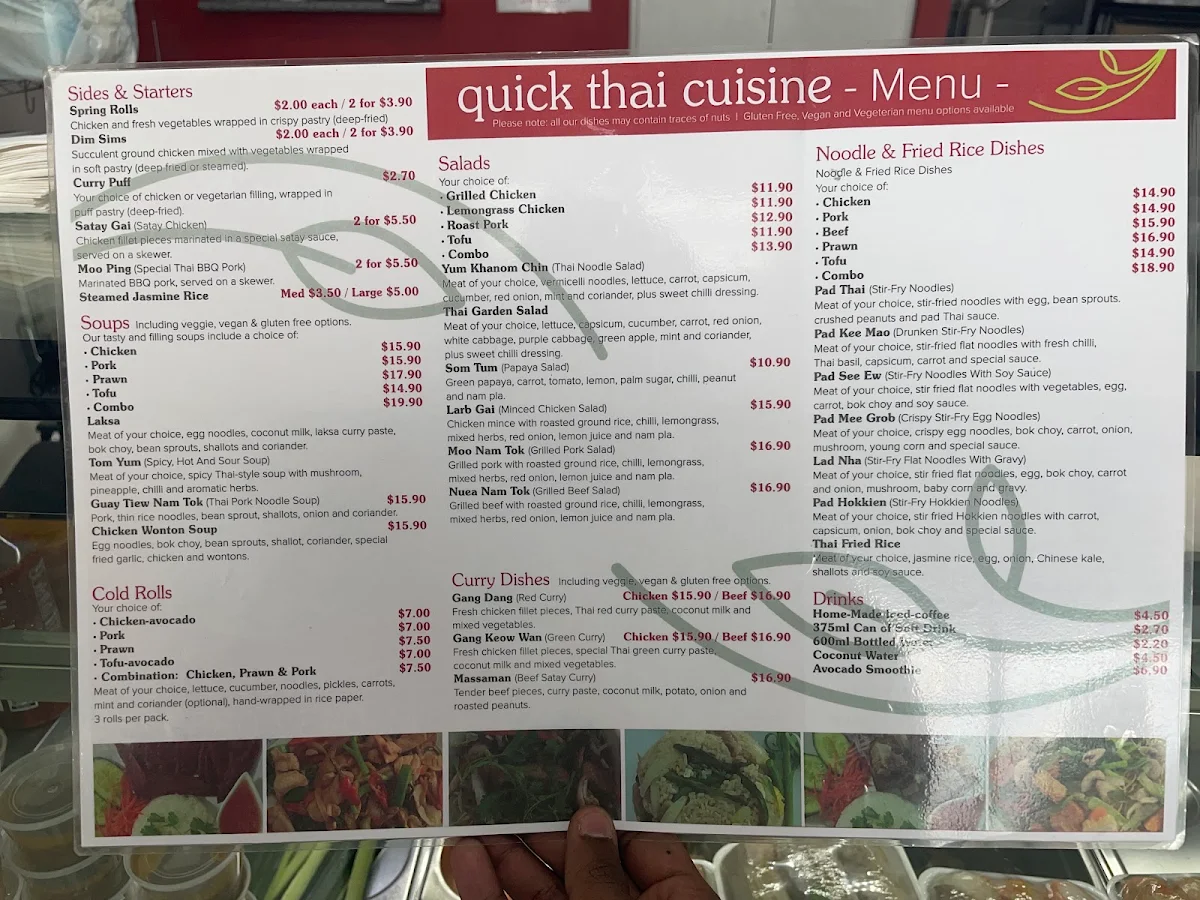 Menu, Quick Thai Cuisine