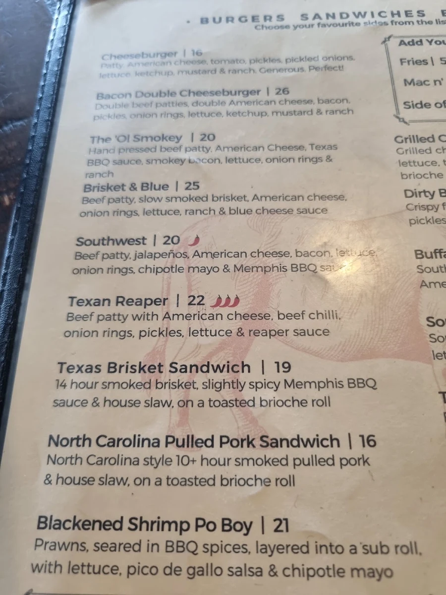 Menu, BLUEGRASS BBQ Albion
