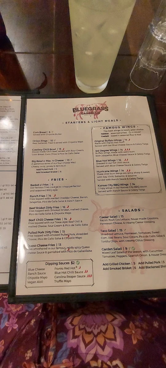 Menu, BLUEGRASS BBQ Albion