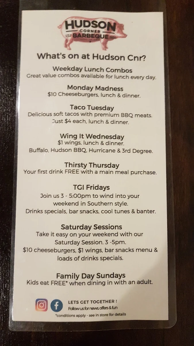 Menu, BLUEGRASS BBQ Albion