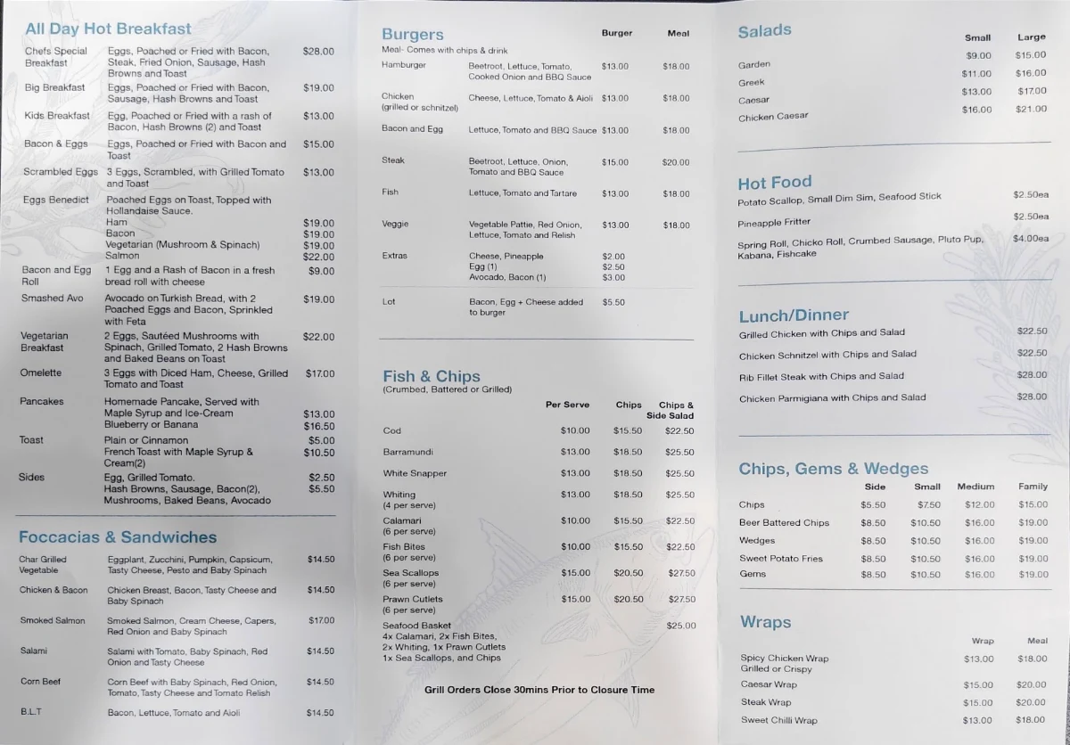 Menu, Gurus cafe and Seafood