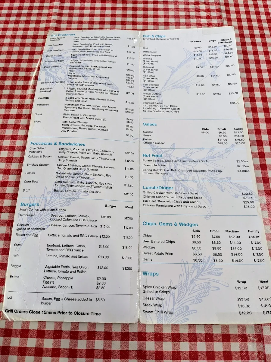 Menu, Gurus cafe and Seafood