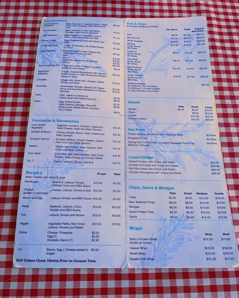Menu, Gurus cafe and Seafood