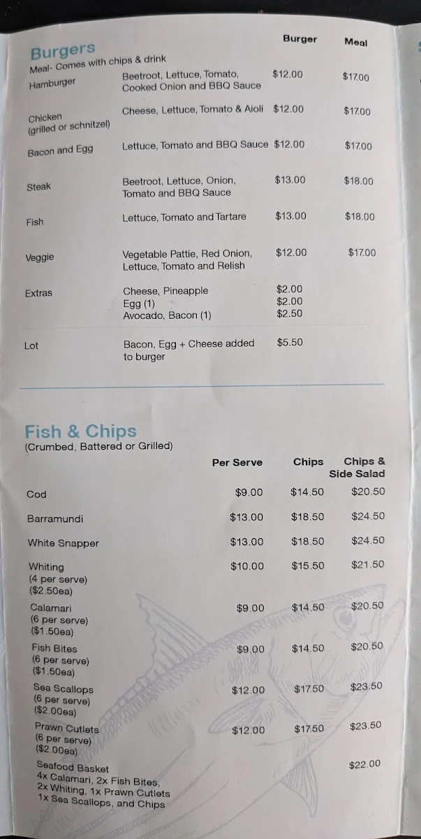 Menu, Gurus cafe and Seafood
