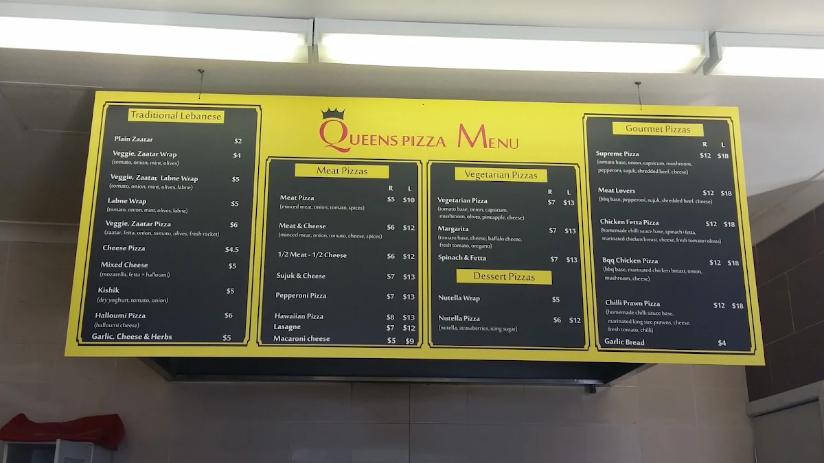 Menu, Queens Pizza