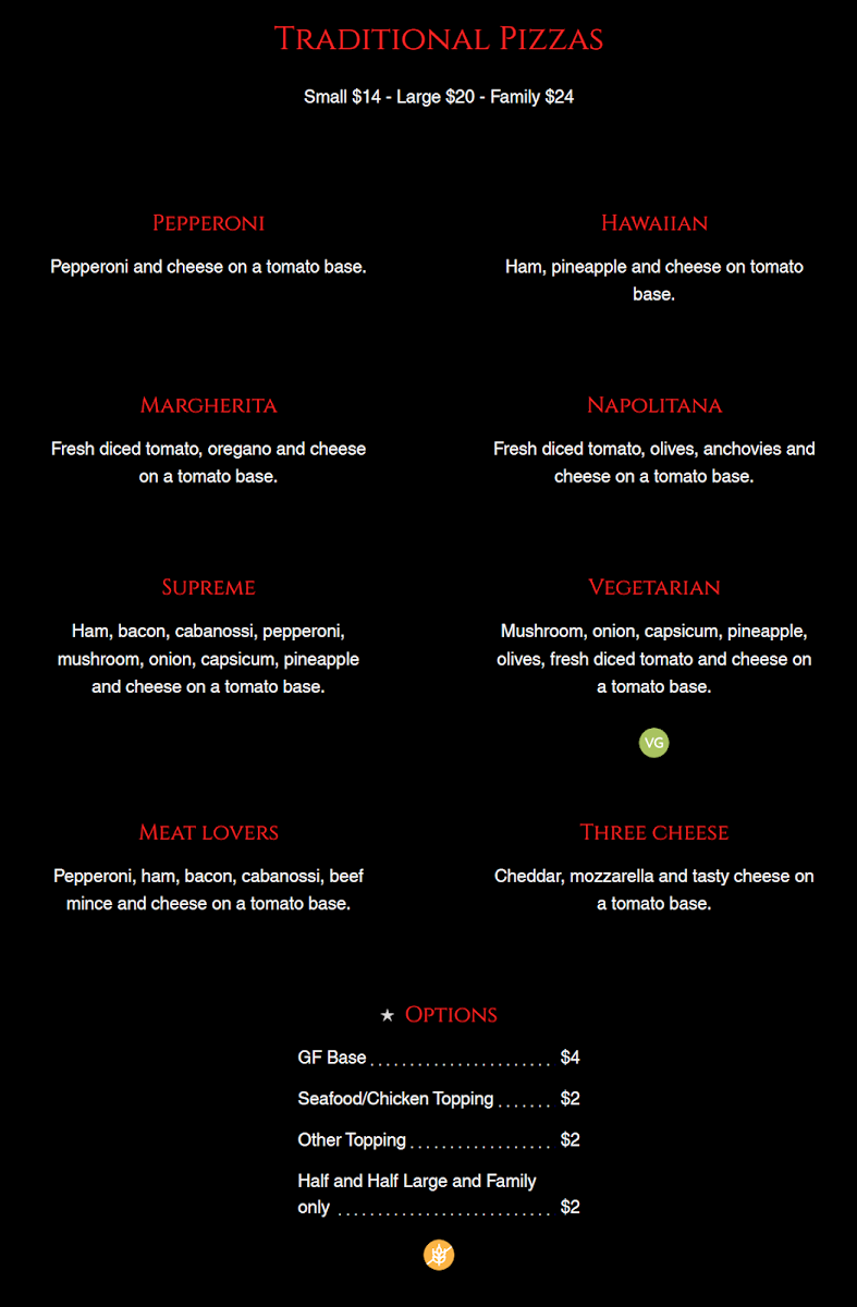 Menu, Wicked Bites Pizza