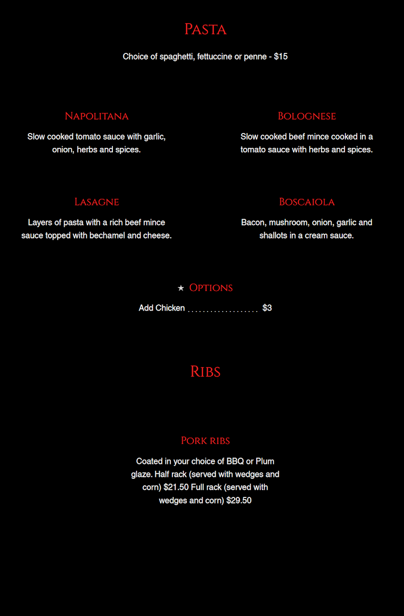 Menu, Wicked Bites Pizza