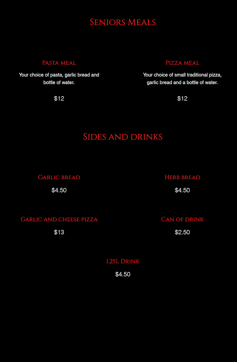 Menu, Wicked Bites Pizza