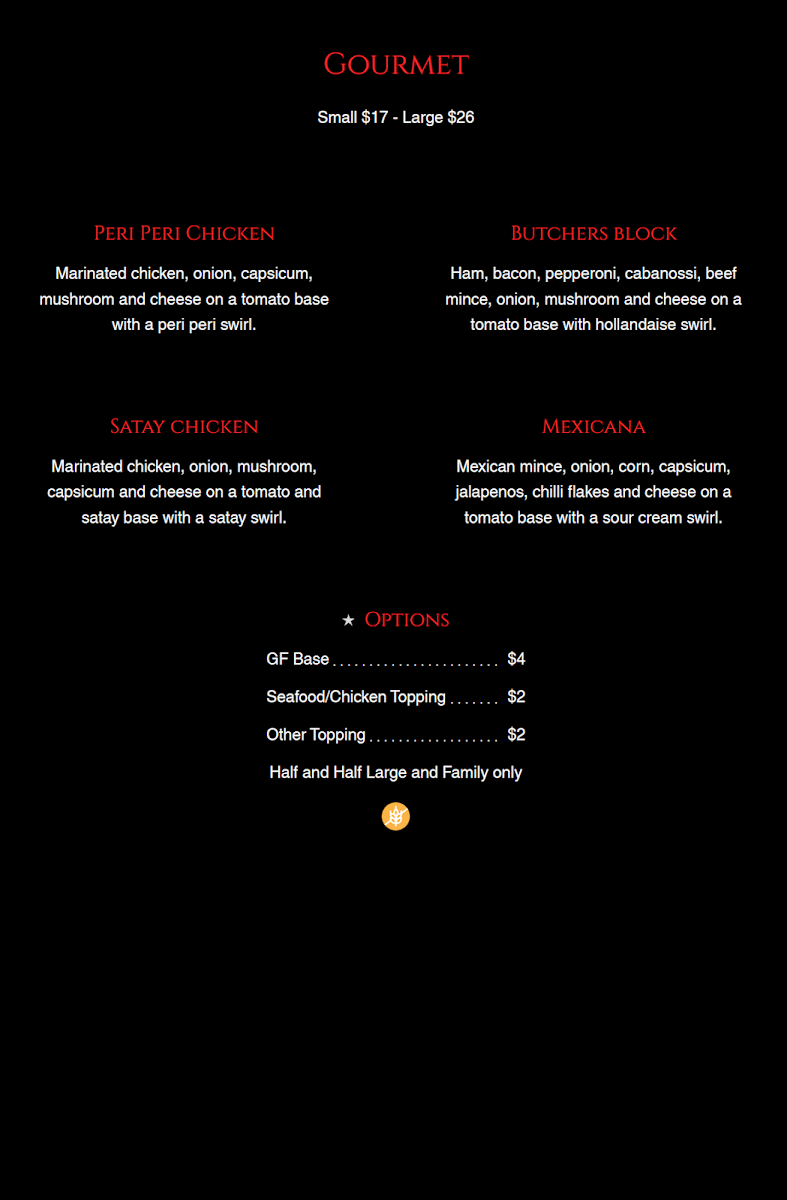 Menu, Wicked Bites Pizza