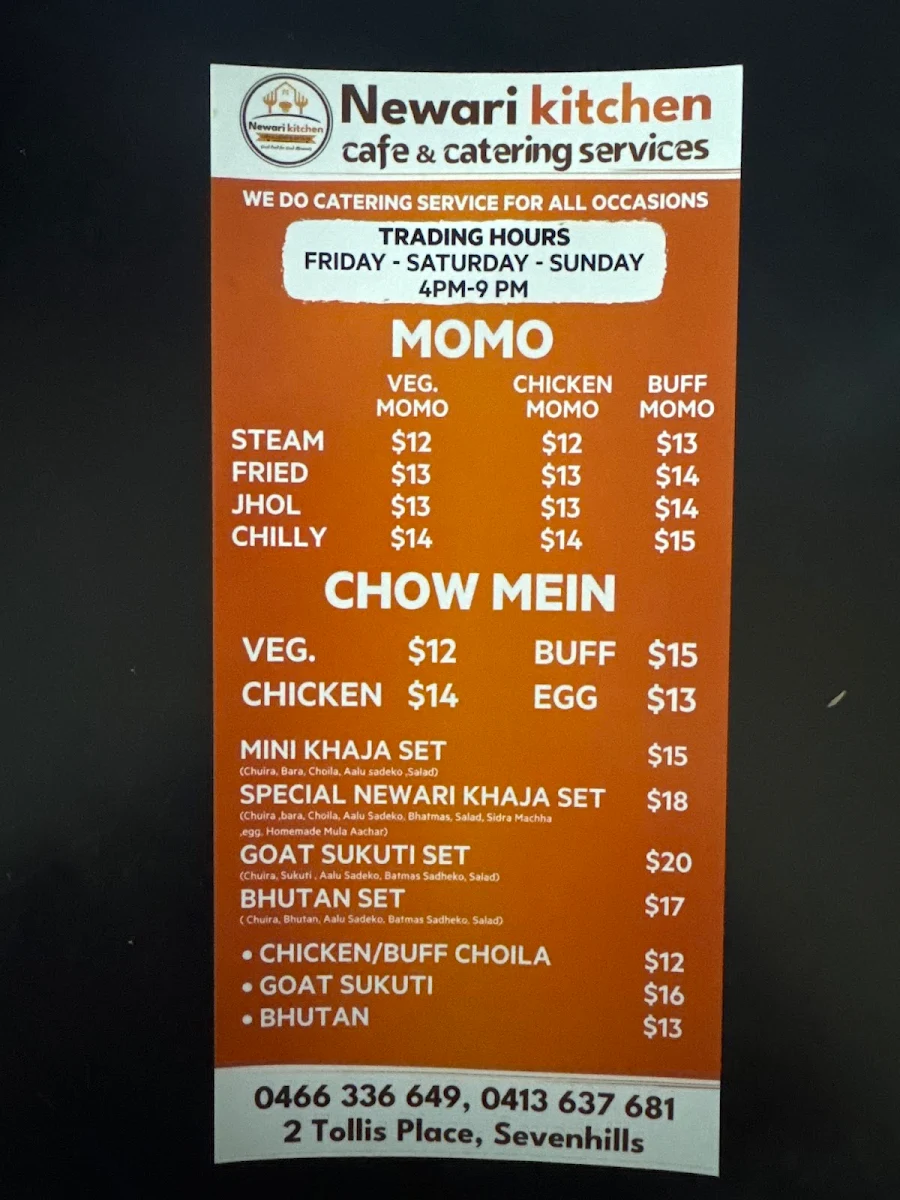 Menu, Newari kitchen