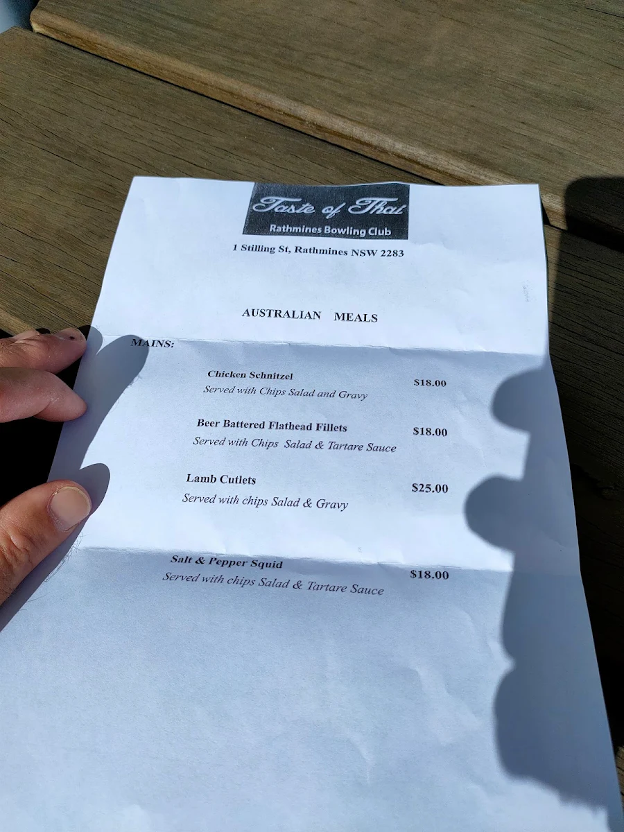 Menu, Rathmines Club Catalina Bistro