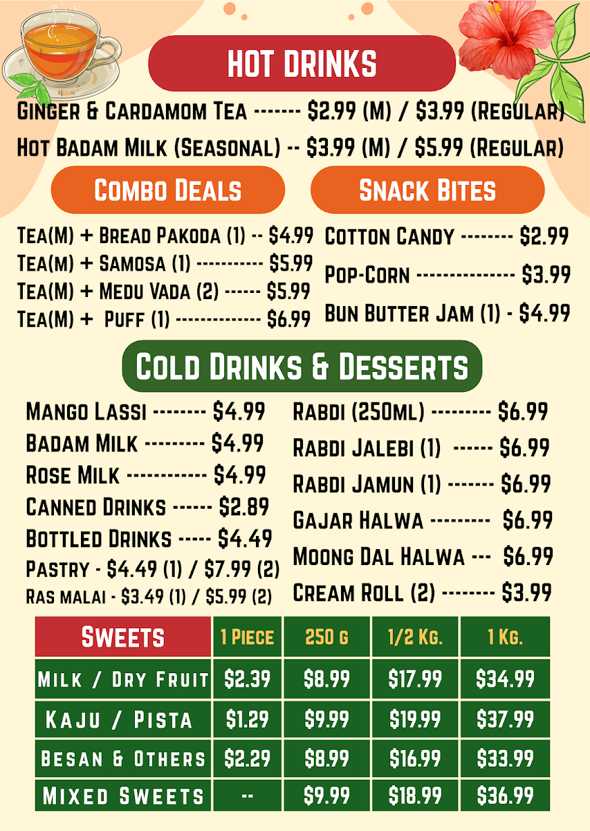Menu, Raade's Tea House | 100% Vegetarian Restaurant