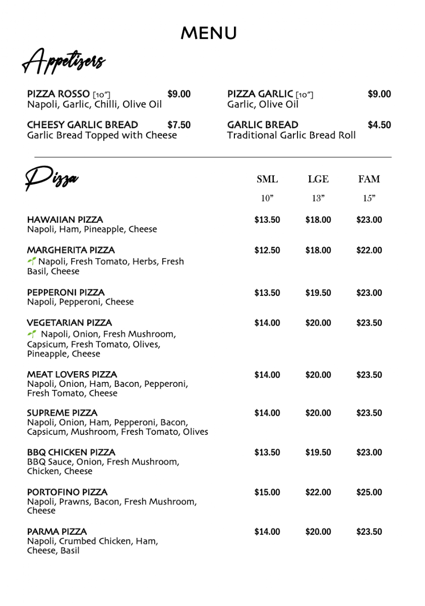 Menu, D'Pizza