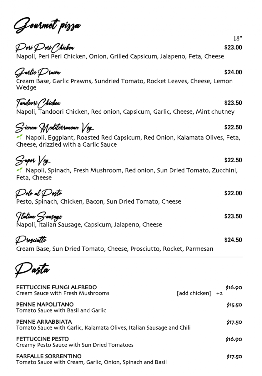 Menu, D'Pizza