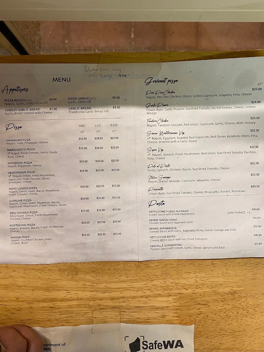 Menu, D'Pizza