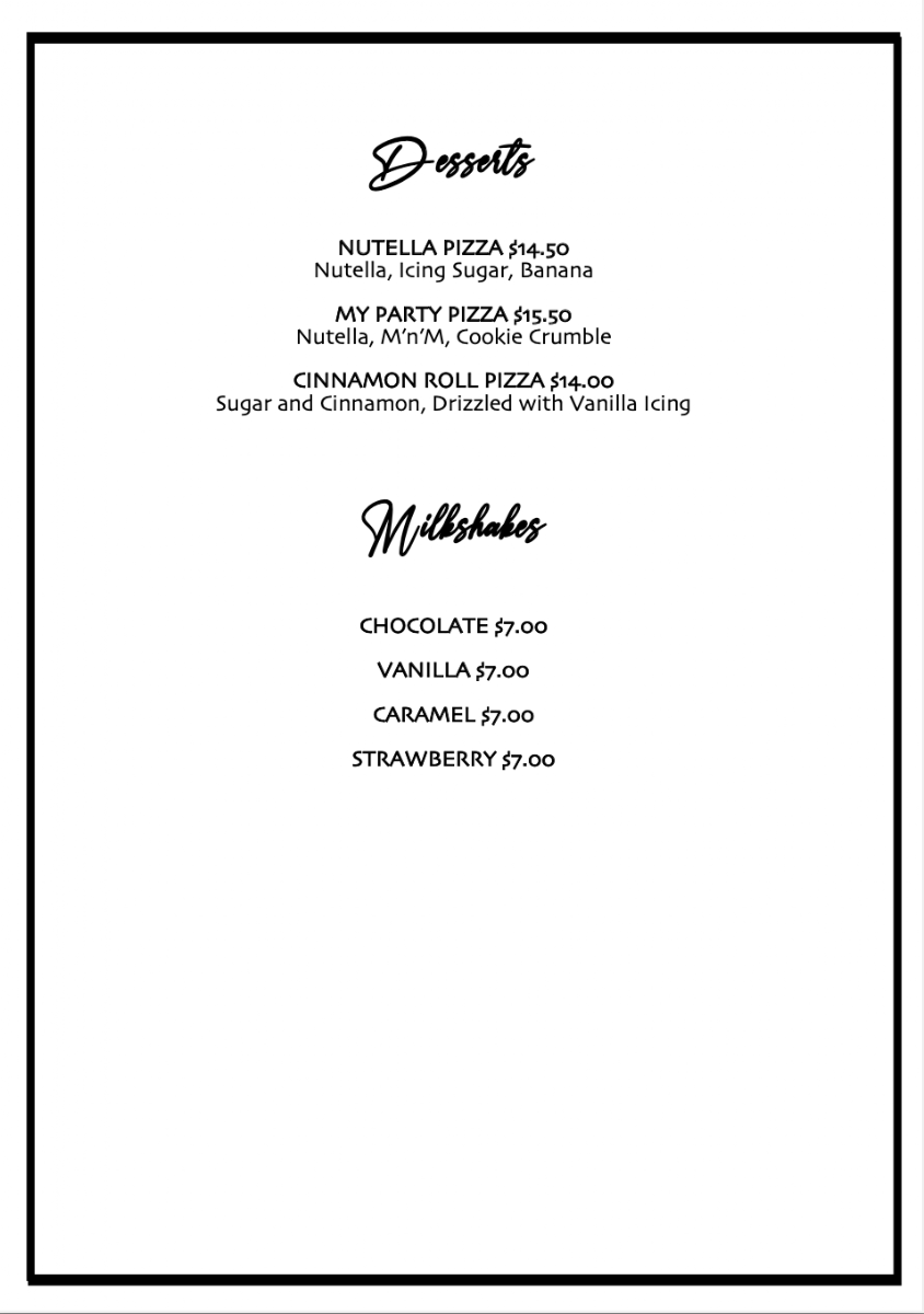 Menu, D'Pizza
