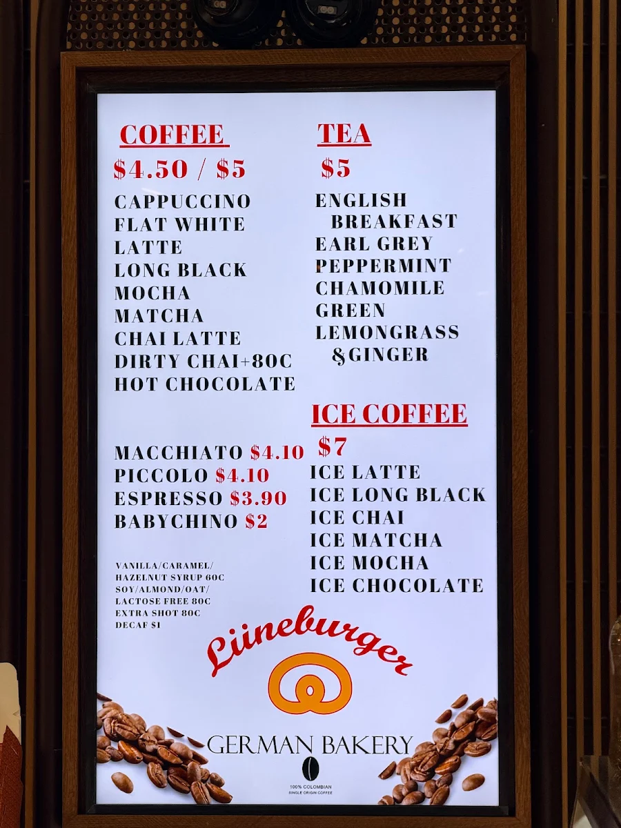 Menu, Lüneburger German Bakery : Burwood