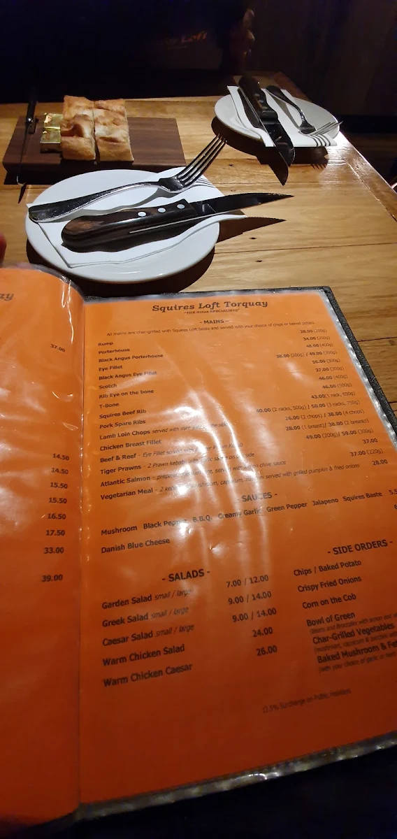 Menu, Squire's Loft Torquay