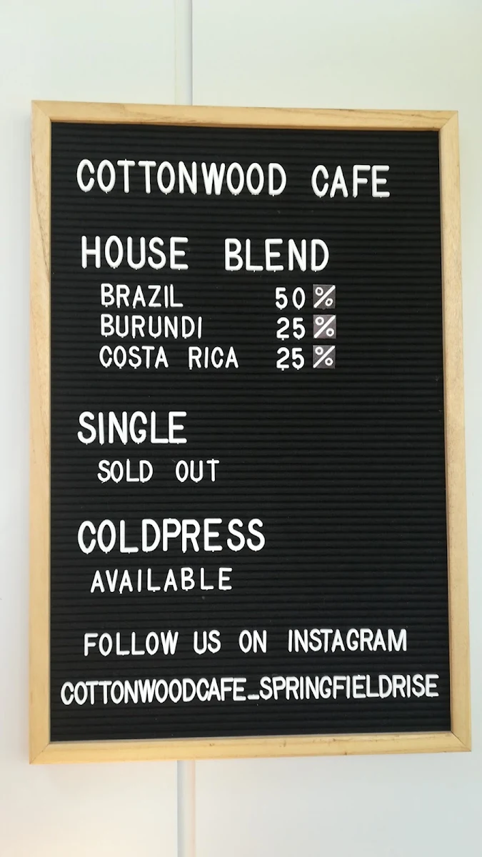 Menu, Cottonwood Cafe