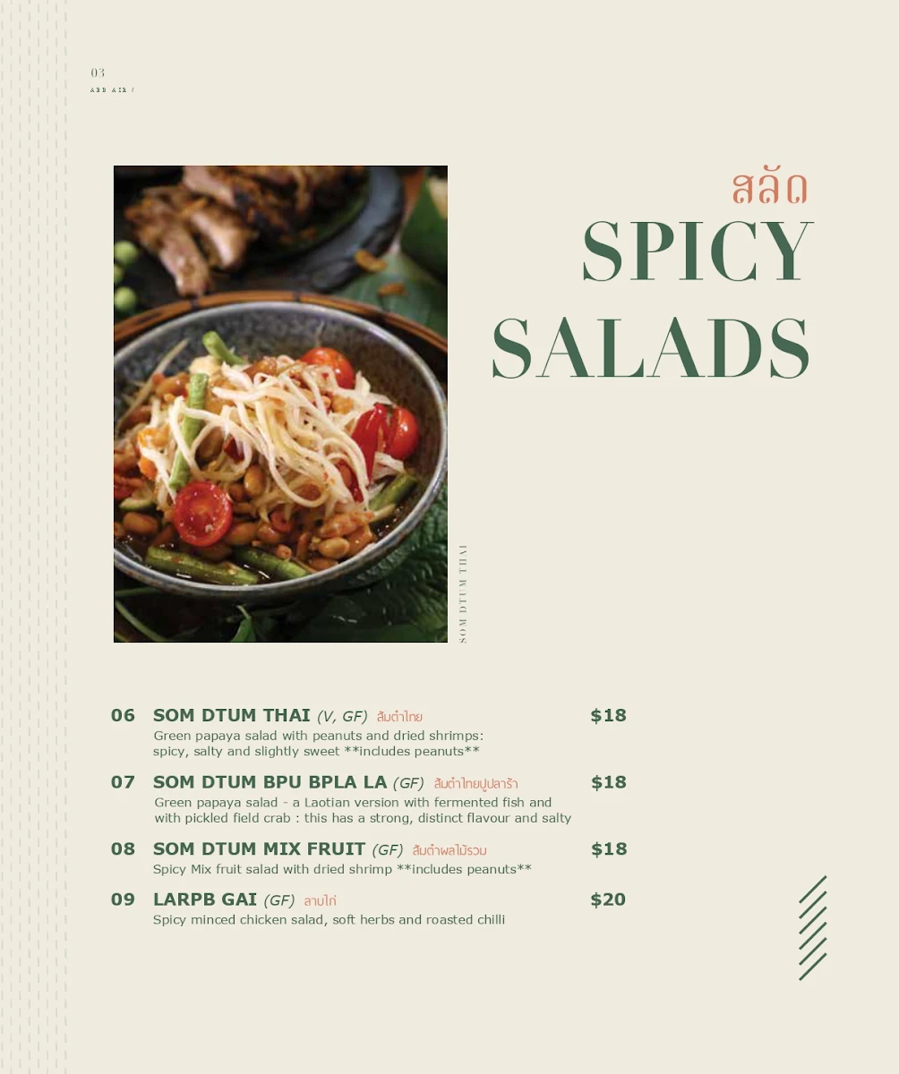 Menu, Abb Air Thai - World Square