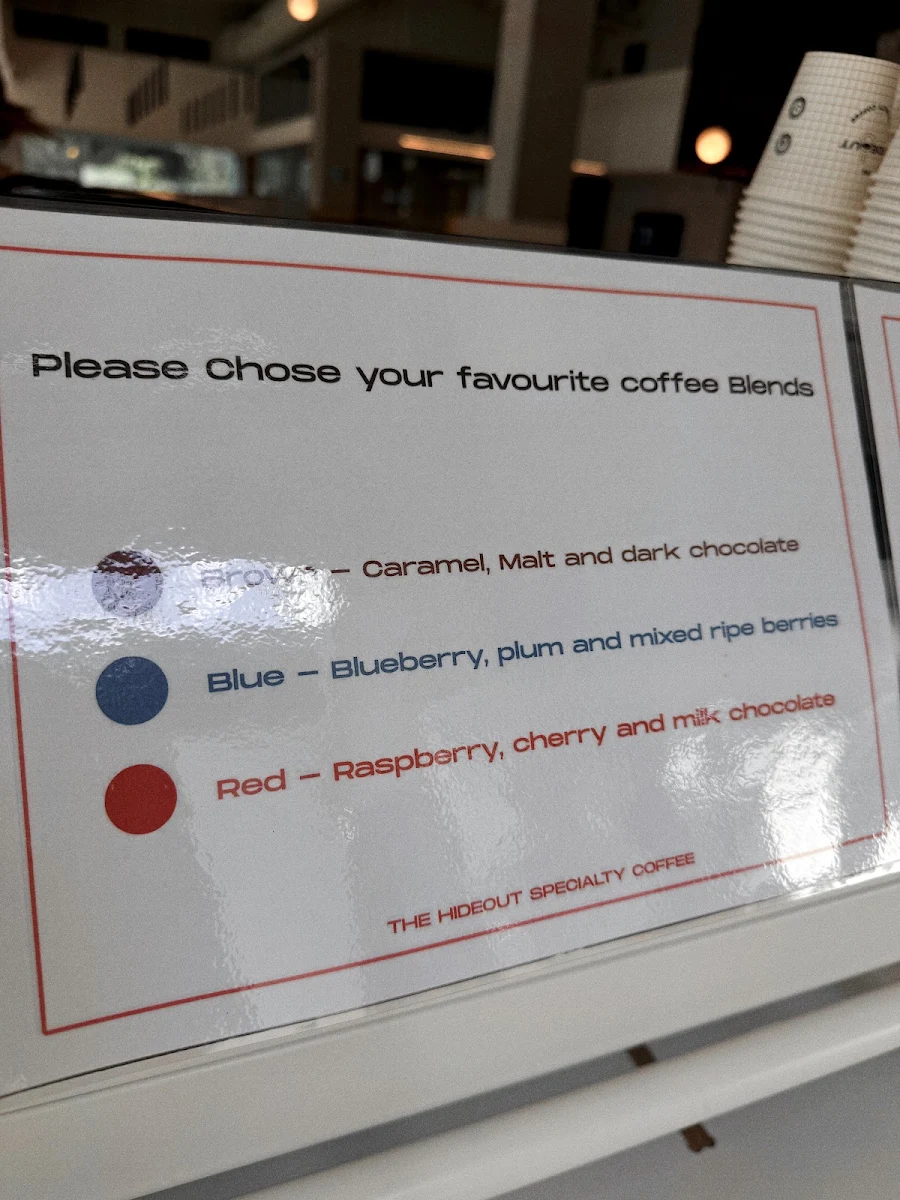 Menu, The Hideout Specialty Coffee on St Pauls Ter