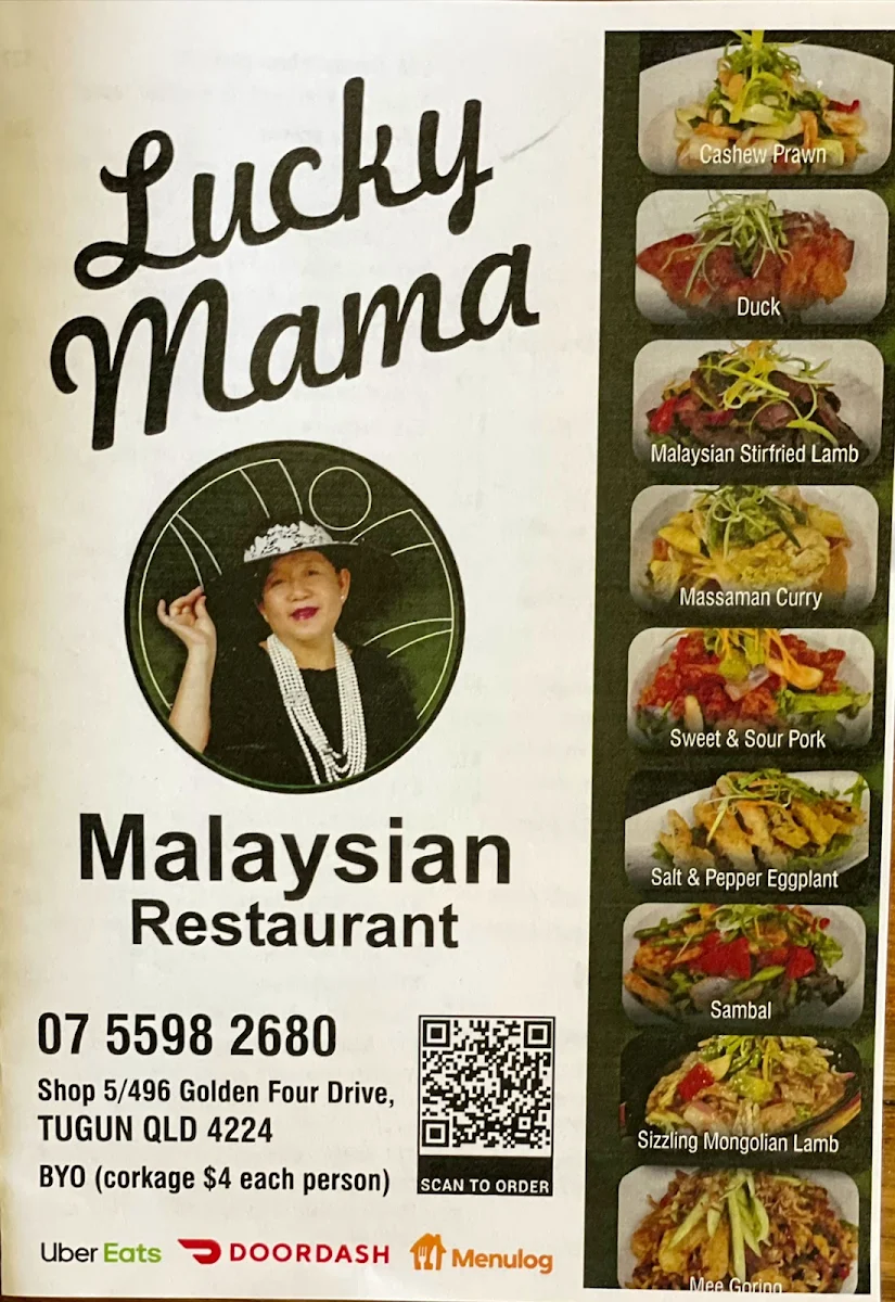 Menu, Lucky Mama Malaysian Restaurant
