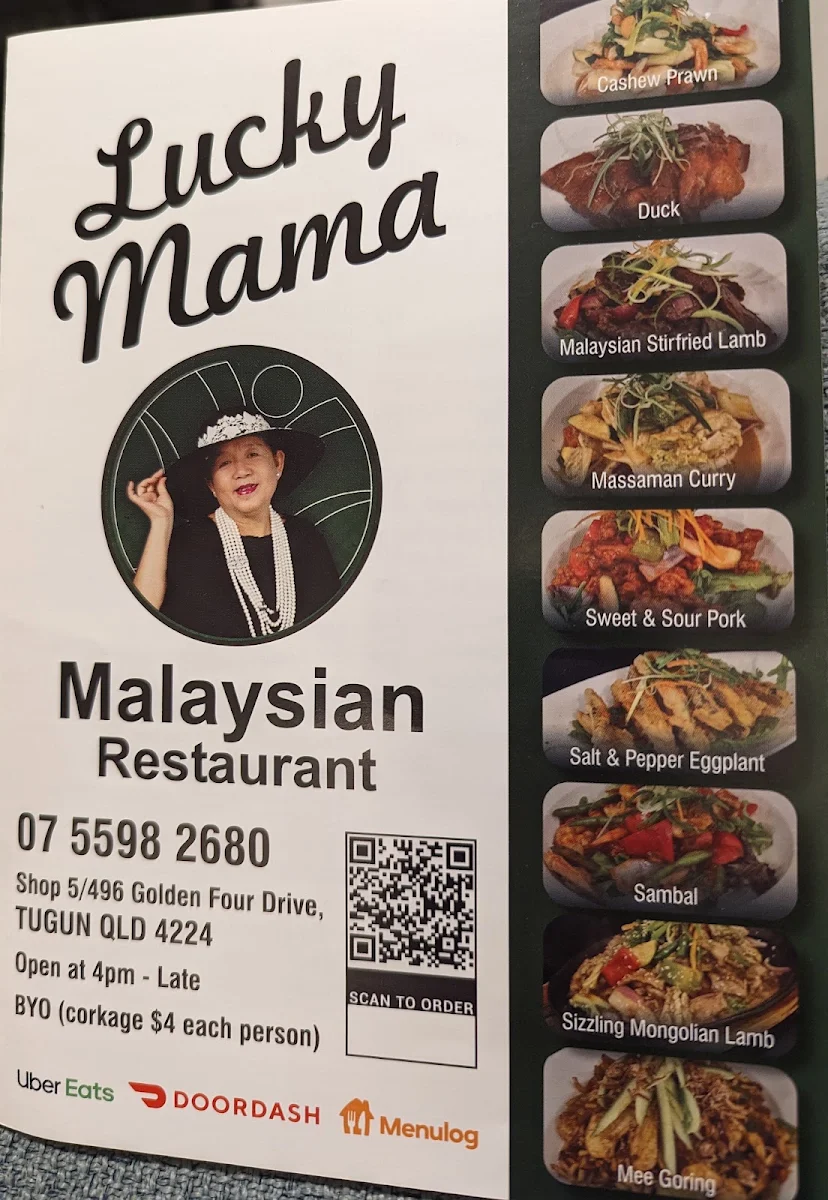 Menu, Lucky Mama Malaysian Restaurant