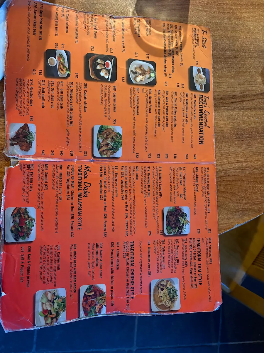 Menu, Lucky Mama Malaysian Restaurant