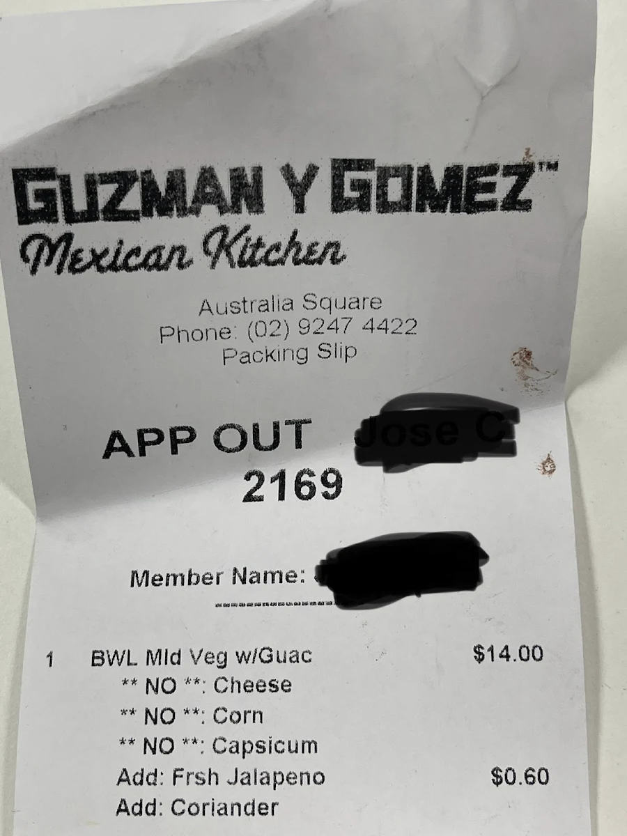 Menu, Guzman y Gomez - Australia Square