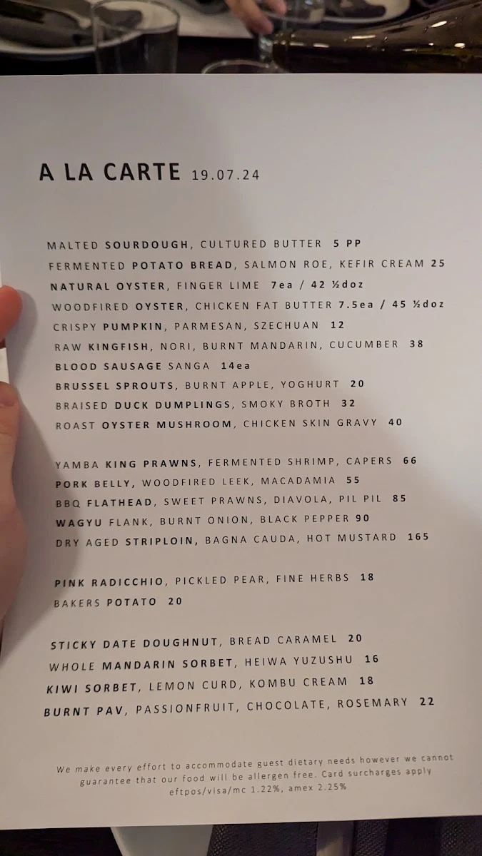 Menu, Ester Restaurant