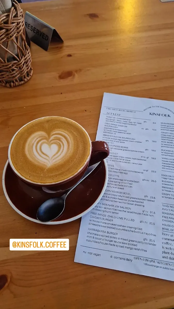 Menu, Kinsfolk Coffee