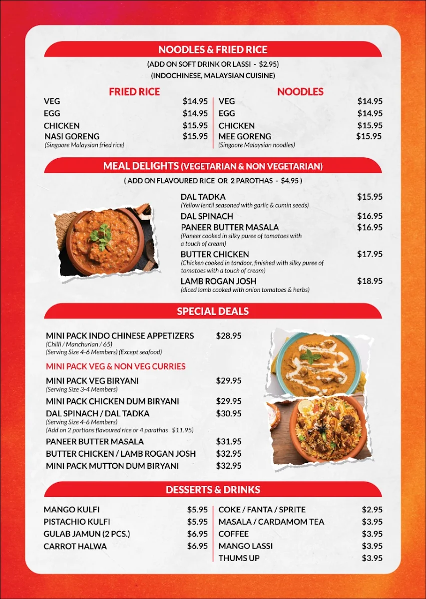Menu, Indian Maama