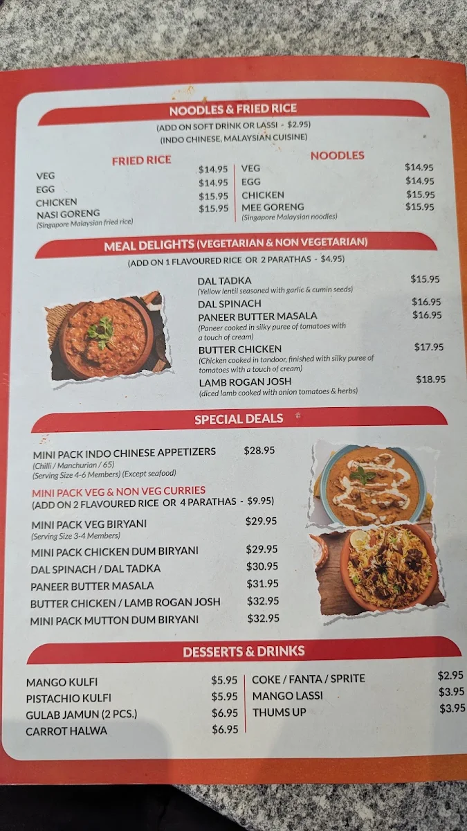 Menu, Indian Maama