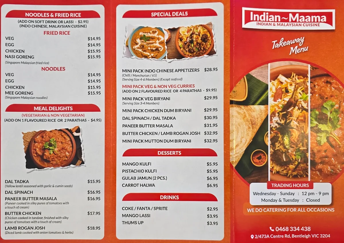 Menu, Indian Maama