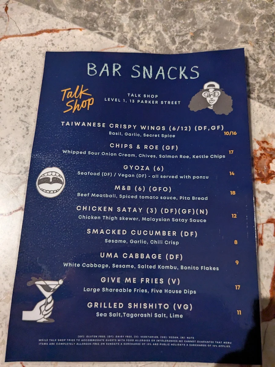 Menu, Talk Shop