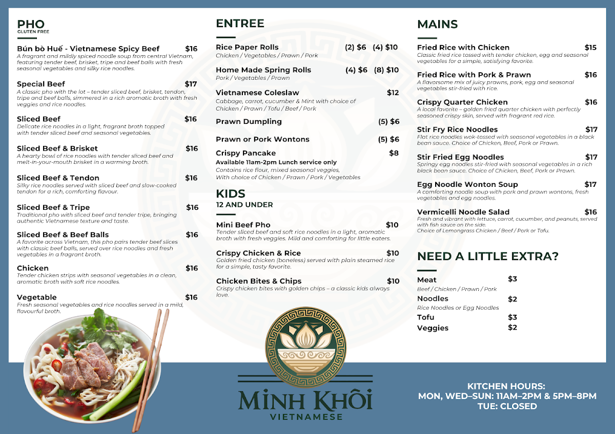 Menu, Royal Oak Hotel - Home of Minh Khoi Vietnamese