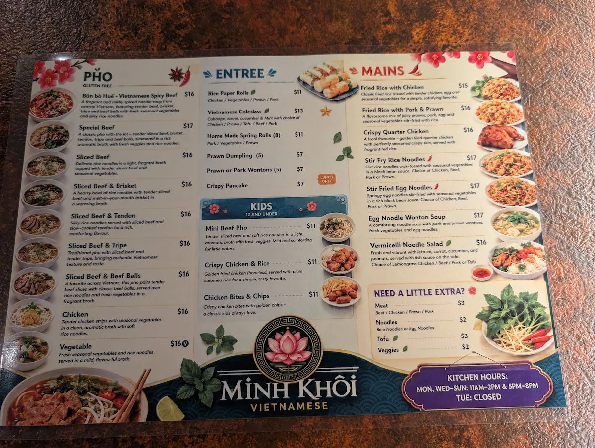 Menu, Royal Oak Hotel - Home of Minh Khoi Vietnamese