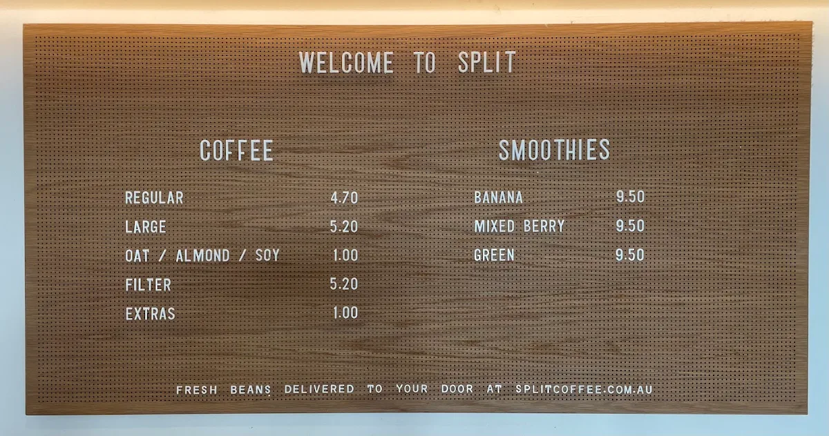 Menu, Split Coffee Espresso Bar