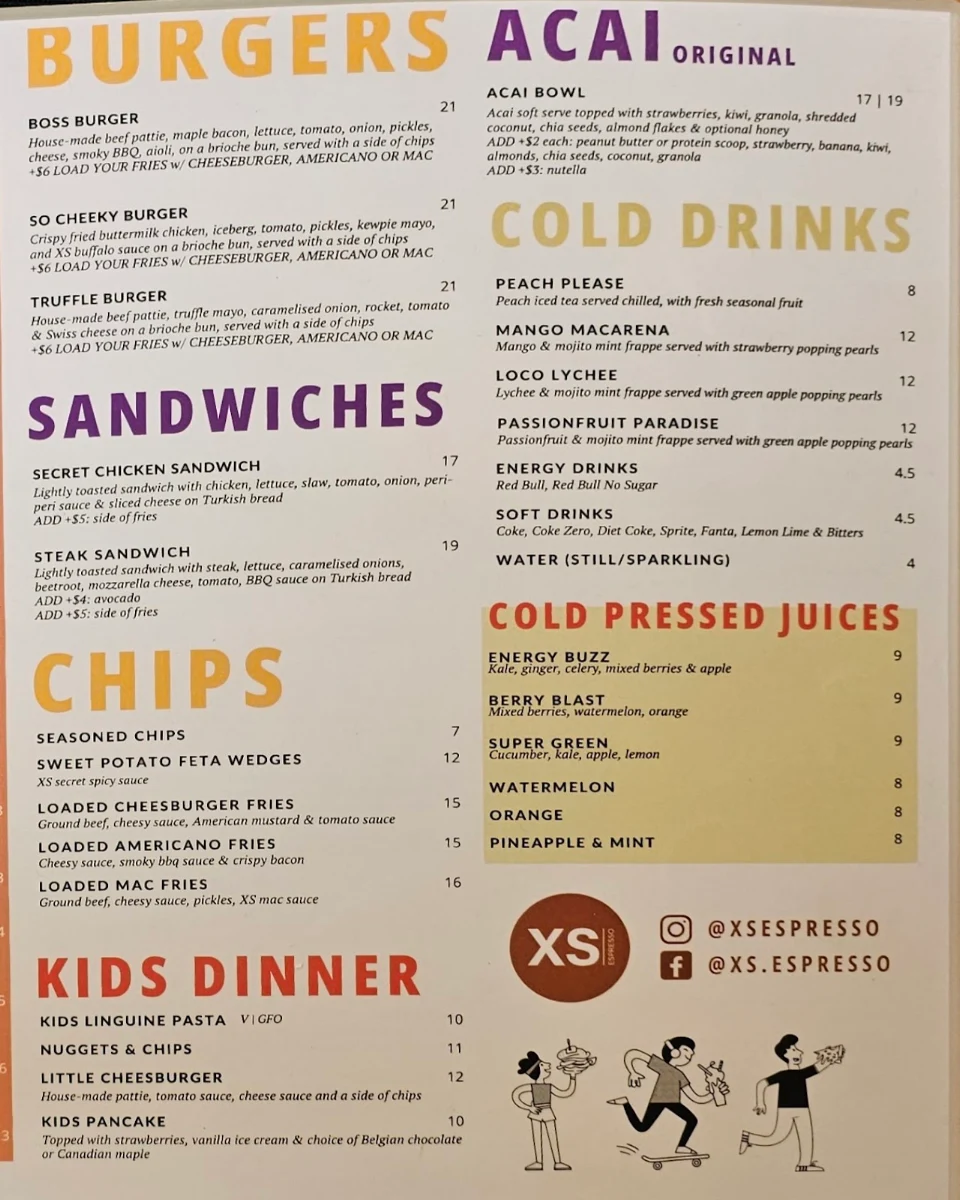 Menu, XS Espresso Revesby