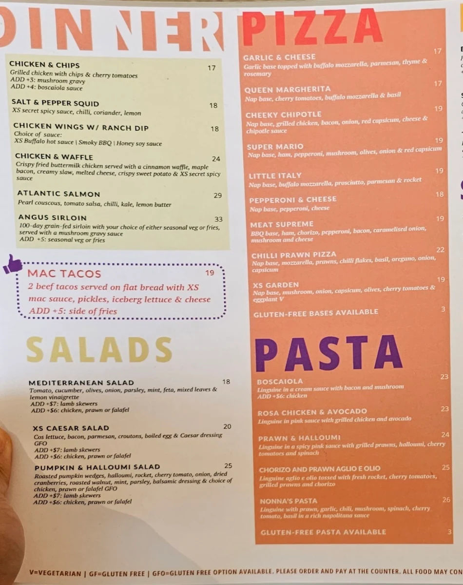 Menu, XS Espresso Revesby