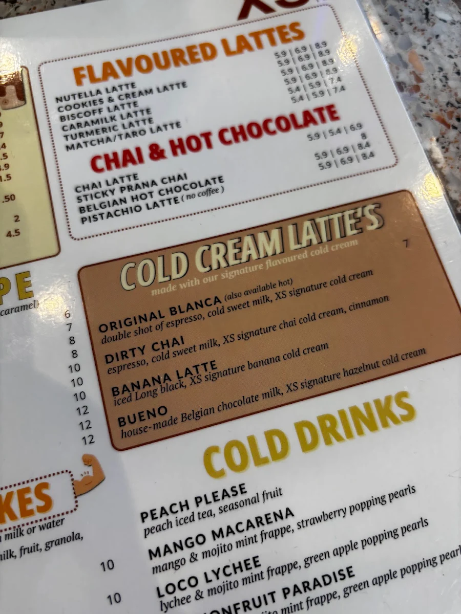 Menu, XS Espresso Revesby