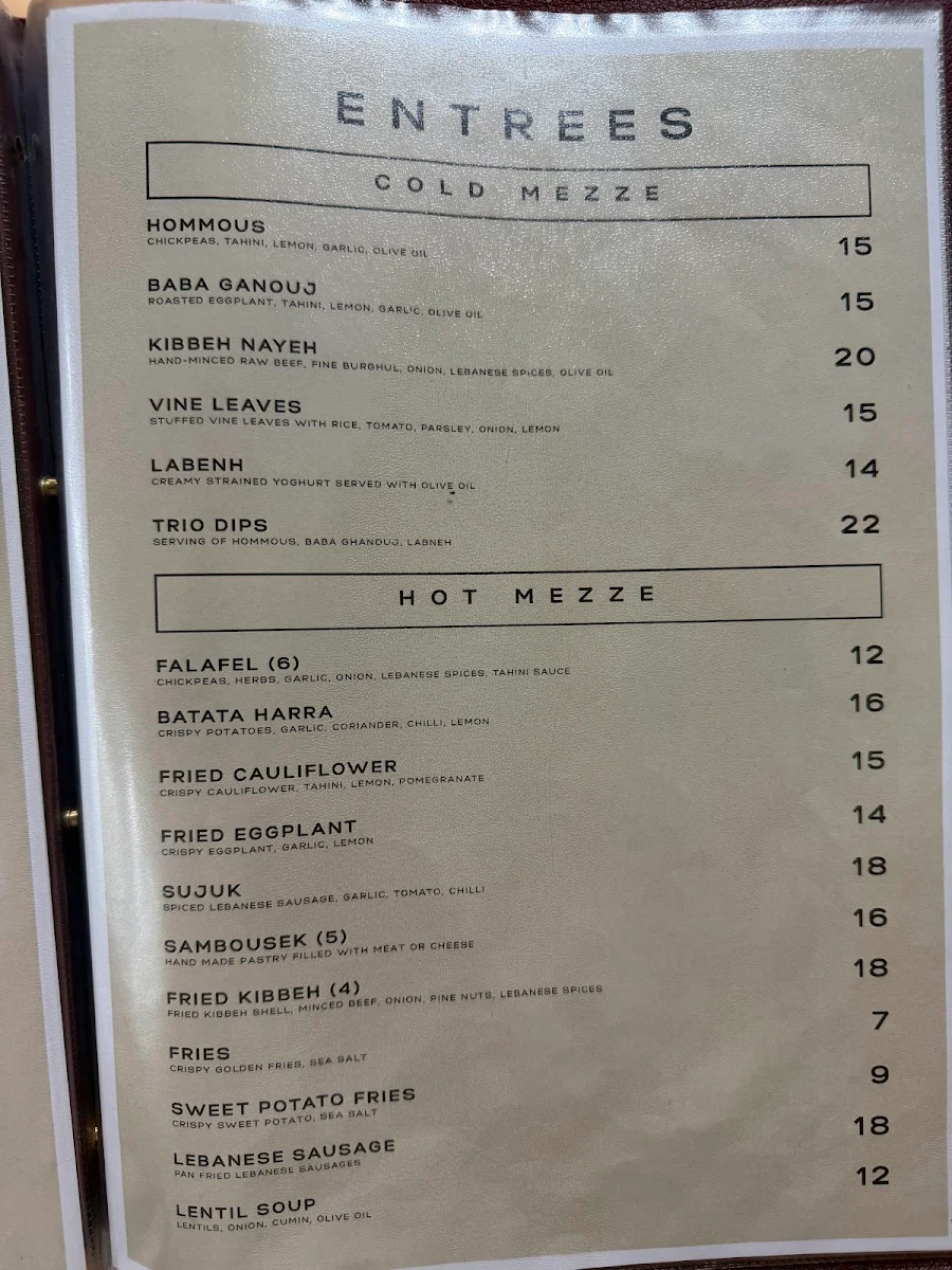 Menu, Jasmin Lebanese Restaurant